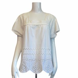 MADEWELL Angelica White Eyelet Lace Blouse Top.